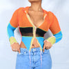 Y2K Tri-Color Body Con Long Sleeve Shirt