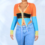 Y2K Tri-Color Body Con Long Sleeve Shirt