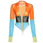 Y2K Tri-Color Body Con Long Sleeve Shirt